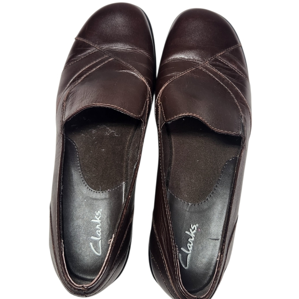 Clarks Women's 10M Brown Leather Slip-On Loafers Comfort Preppy Academia Casual - Picture 10 of 13